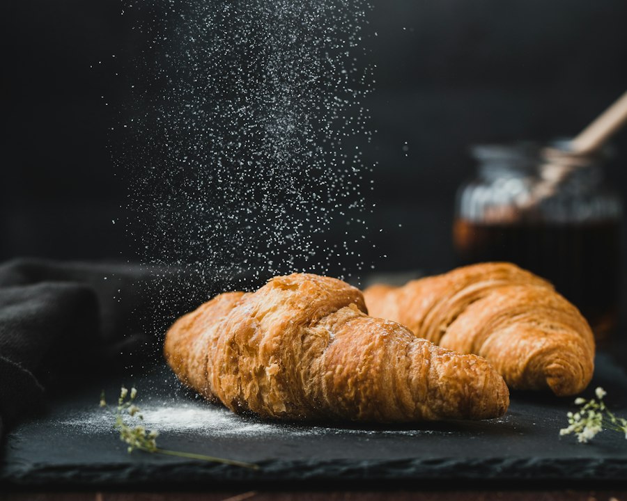 Butter croissants dusted with flour