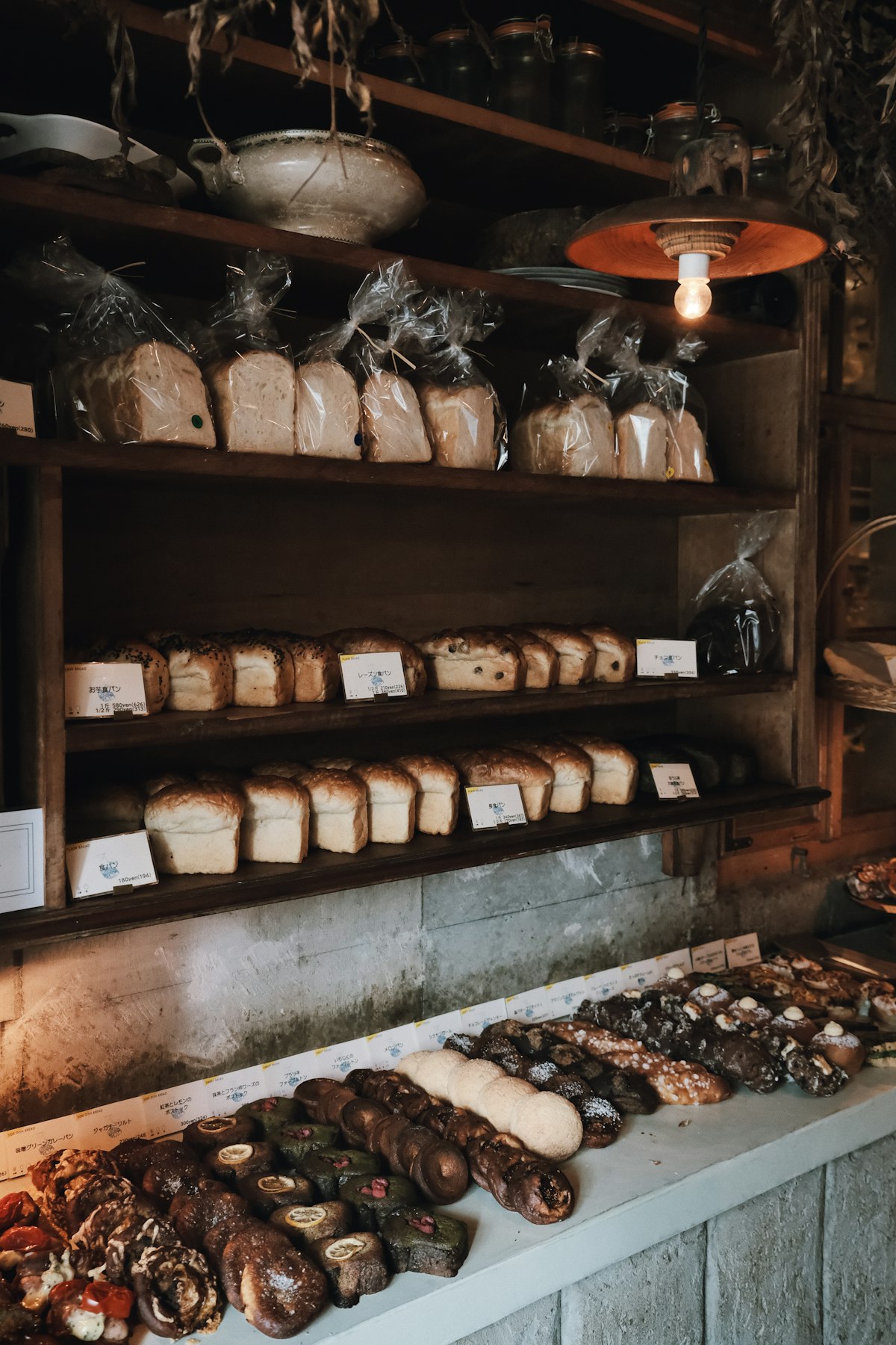 Shelves of fresh bread inside Golden Crust Bakery